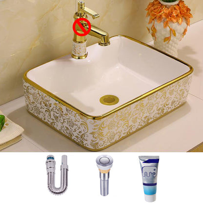 Glam Vessel Lavatory Sink Oval Porcelain with Faucet Vessel Sink 16"L x 12"W x 5"H Sink Clearhalo 'Bathroom Remodel & Bathroom Fixtures' 'Bathroom Sinks & Faucet Components' 'Bathroom Sinks' 'bathroom_sink' 'Home Improvement' 'home_improvement' 'home_improvement_bathroom_sink' 7126459