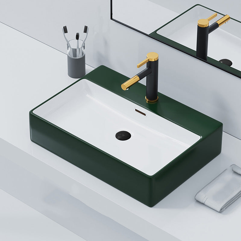 Ceramic Vessel Bath Sink Overflow Rectangular Swivel Faucet Bathroom Sink Clearhalo 'Bathroom Remodel & Bathroom Fixtures' 'Bathroom Sinks & Faucet Components' 'Bathroom Sinks' 'bathroom_sink' 'Home Improvement' 'home_improvement' 'home_improvement_bathroom_sink' 7126481