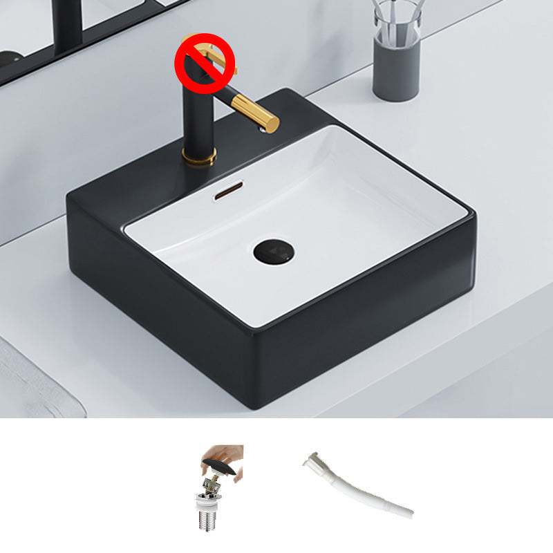 Ceramic Vessel Bath Sink Overflow Rectangular Swivel Faucet Bathroom Sink 17"L x 17"W x 5"H Black White Sink Clearhalo 'Bathroom Remodel & Bathroom Fixtures' 'Bathroom Sinks & Faucet Components' 'Bathroom Sinks' 'bathroom_sink' 'Home Improvement' 'home_improvement' 'home_improvement_bathroom_sink' 7126496