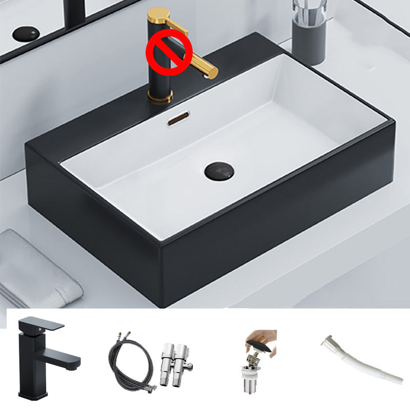 Ceramic Vessel Bath Sink Overflow Rectangular Swivel Faucet Bathroom Sink 24"L x 17"W x 5"H Black White Sink with Faucet Clearhalo 'Bathroom Remodel & Bathroom Fixtures' 'Bathroom Sinks & Faucet Components' 'Bathroom Sinks' 'bathroom_sink' 'Home Improvement' 'home_improvement' 'home_improvement_bathroom_sink' 7126498