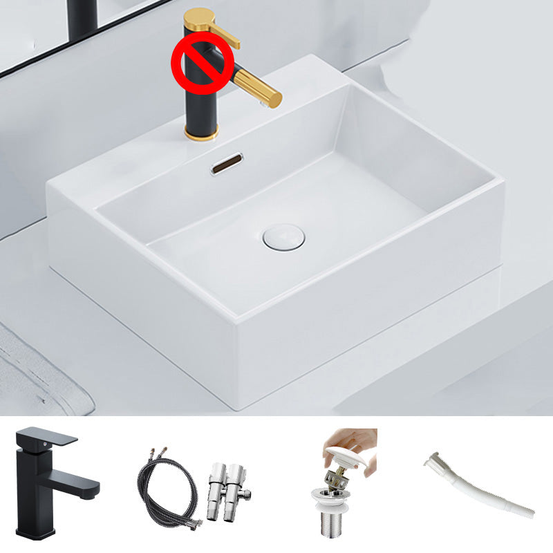 Ceramic Vessel Bath Sink Overflow Rectangular Swivel Faucet Bathroom Sink 17"L x 17"W x 5"H White Sink with Faucet Clearhalo 'Bathroom Remodel & Bathroom Fixtures' 'Bathroom Sinks & Faucet Components' 'Bathroom Sinks' 'bathroom_sink' 'Home Improvement' 'home_improvement' 'home_improvement_bathroom_sink' 7126502