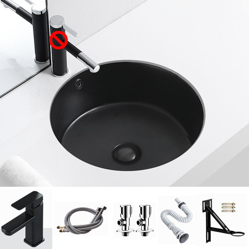 Porcelain Bathroom Sink Round Vessel Lavatory Sink with Pop-Up Drain Black Sink with Faucet Clearhalo 'Bathroom Remodel & Bathroom Fixtures' 'Bathroom Sinks & Faucet Components' 'Bathroom Sinks' 'bathroom_sink' 'Home Improvement' 'home_improvement' 'home_improvement_bathroom_sink' 7126513