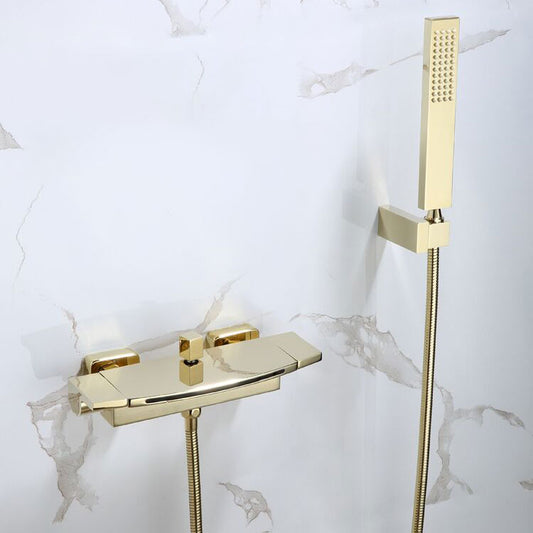 Modern Tub Faucet Trim Copper with Handles and Diverter Wall Mount Bath Filler Trim Clearhalo 'Bathroom Remodel & Bathroom Fixtures' 'Bathtub Faucets' 'bathtub_faucets' 'Home Improvement' 'home_improvement' 'home_improvement_bathtub_faucets' 7126560