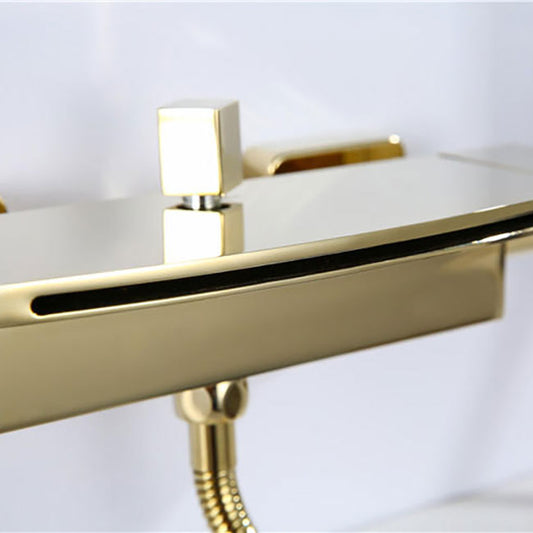 Modern Tub Faucet Trim Copper with Handles and Diverter Wall Mount Bath Filler Trim Clearhalo 'Bathroom Remodel & Bathroom Fixtures' 'Bathtub Faucets' 'bathtub_faucets' 'Home Improvement' 'home_improvement' 'home_improvement_bathtub_faucets' 7126575