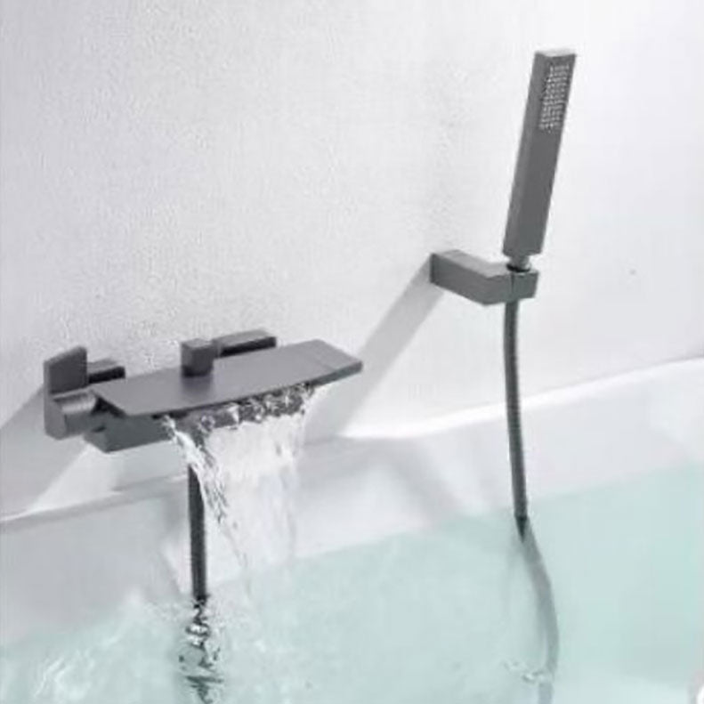 Modern Tub Faucet Trim Copper with Handles and Diverter Wall Mount Bath Filler Trim Gun Grey Hand Shower Included Clearhalo 'Bathroom Remodel & Bathroom Fixtures' 'Bathtub Faucets' 'bathtub_faucets' 'Home Improvement' 'home_improvement' 'home_improvement_bathtub_faucets' 7126578