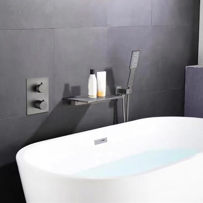 Modern Bath Filler Trim Copper Knob Handles with Handshower Wall Mounted Tub Filler Gun Grey Split-Body Valve Clearhalo 'Bathroom Remodel & Bathroom Fixtures' 'Bathtub Faucets' 'bathtub_faucets' 'Home Improvement' 'home_improvement' 'home_improvement_bathtub_faucets' 7126588