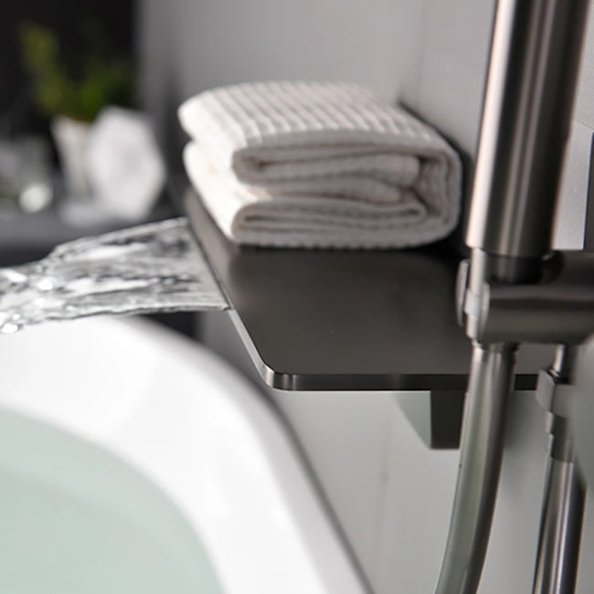 Modern Bath Filler Trim Copper Knob Handles with Handshower Wall Mounted Tub Filler Clearhalo 'Bathroom Remodel & Bathroom Fixtures' 'Bathtub Faucets' 'bathtub_faucets' 'Home Improvement' 'home_improvement' 'home_improvement_bathtub_faucets' 7126589
