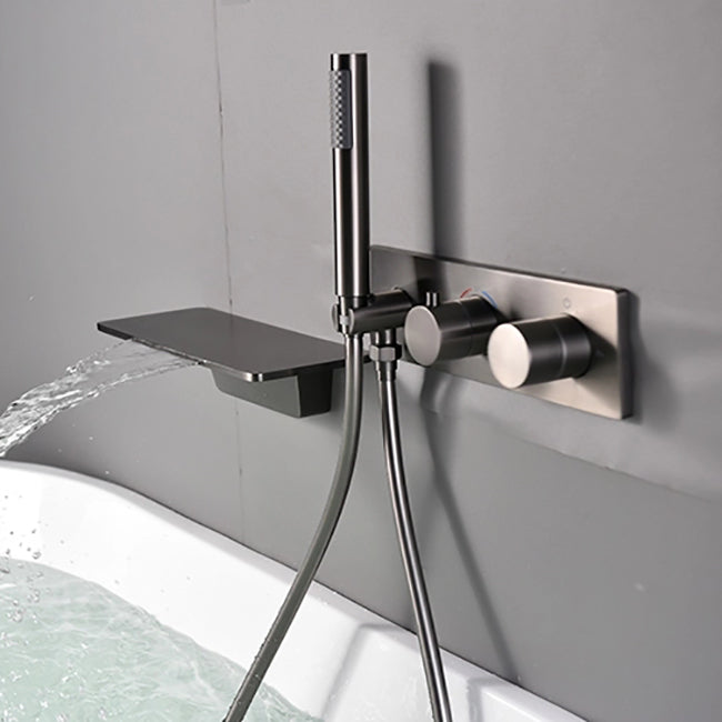 Modern Bath Filler Trim Copper Knob Handles with Handshower Wall Mounted Tub Filler Clearhalo 'Bathroom Remodel & Bathroom Fixtures' 'Bathtub Faucets' 'bathtub_faucets' 'Home Improvement' 'home_improvement' 'home_improvement_bathtub_faucets' 7126596