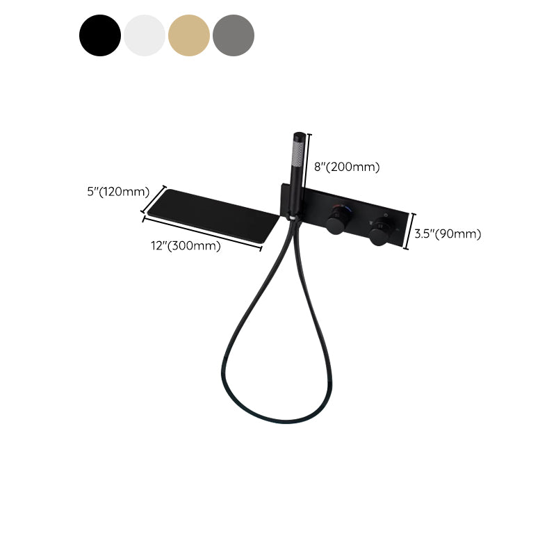 Modern Bath Filler Trim Copper Knob Handles with Handshower Wall Mounted Tub Filler Clearhalo 'Bathroom Remodel & Bathroom Fixtures' 'Bathtub Faucets' 'bathtub_faucets' 'Home Improvement' 'home_improvement' 'home_improvement_bathtub_faucets' 7126602