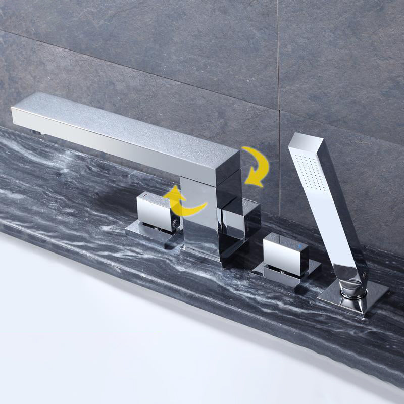 Contemporary Bath Faucet Deck Mount Plain Bathtub Faucet with Knob Handles Clearhalo 'Bathroom Remodel & Bathroom Fixtures' 'Bathtub Faucets' 'bathtub_faucets' 'Home Improvement' 'home_improvement' 'home_improvement_bathtub_faucets' 7126606