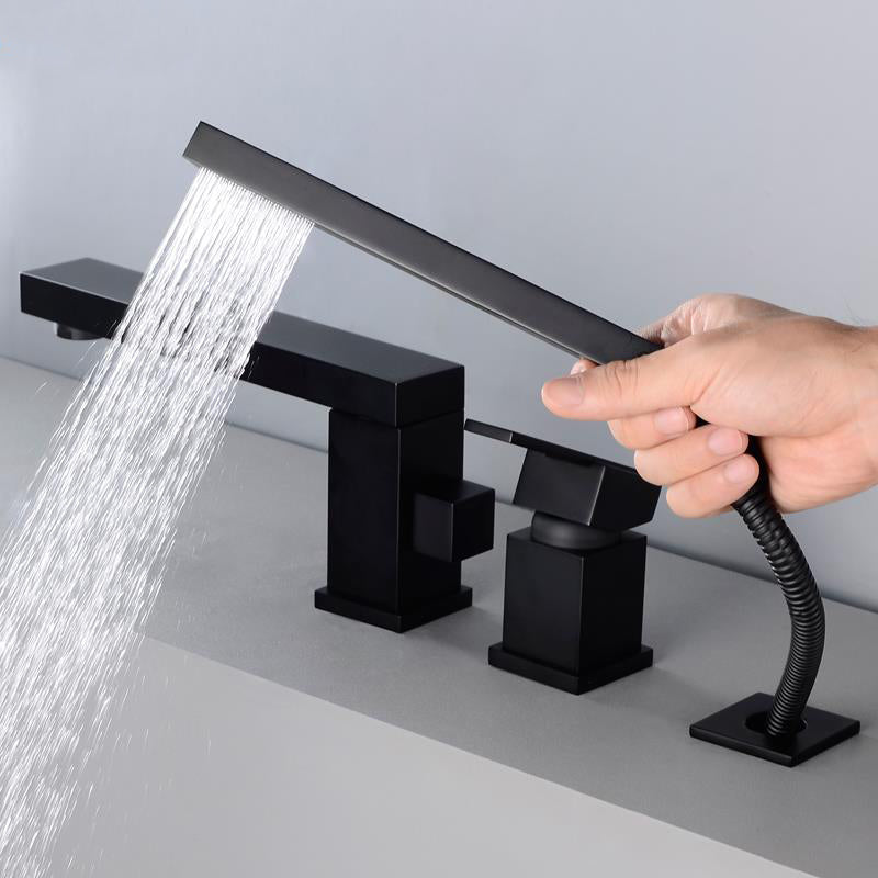 Contemporary Bath Faucet Deck Mount Plain Bathtub Faucet with Knob Handles Clearhalo 'Bathroom Remodel & Bathroom Fixtures' 'Bathtub Faucets' 'bathtub_faucets' 'Home Improvement' 'home_improvement' 'home_improvement_bathtub_faucets' 7126609
