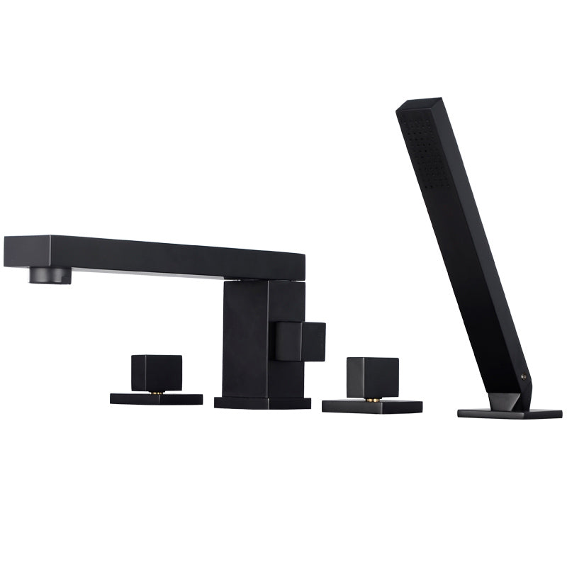 Contemporary Bath Faucet Deck Mount Plain Bathtub Faucet with Knob Handles Black 4 Hole Faucets Clearhalo 'Bathroom Remodel & Bathroom Fixtures' 'Bathtub Faucets' 'bathtub_faucets' 'Home Improvement' 'home_improvement' 'home_improvement_bathtub_faucets' 7126618