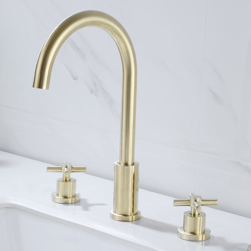 Modern Roman Tub Faucet Set Copper Deck-Mount with Handles Bathtub Faucet Gold 3 Hole Faucets Hand Shower Not Included Clearhalo 'Bathroom Remodel & Bathroom Fixtures' 'Bathtub Faucets' 'bathtub_faucets' 'Home Improvement' 'home_improvement' 'home_improvement_bathtub_faucets' 7126648