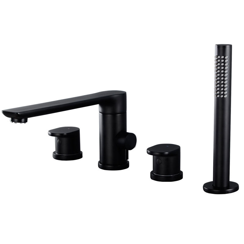 Modern Roman Tub Filler Copper with Hand Shower Deck Mounted Roman Tub Faucet Black 4 Hole Faucets Clearhalo 'Bathroom Remodel & Bathroom Fixtures' 'Bathtub Faucets' 'bathtub_faucets' 'Home Improvement' 'home_improvement' 'home_improvement_bathtub_faucets' 7126656