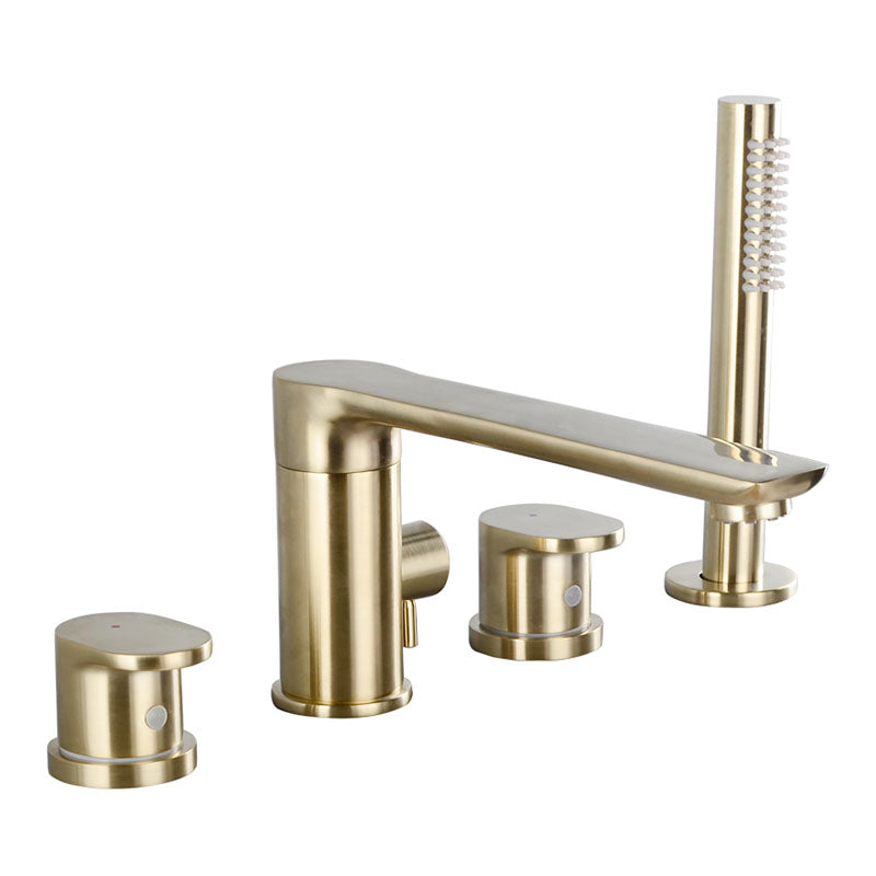 Modern Roman Tub Filler Copper with Hand Shower Deck Mounted Roman Tub Faucet Clearhalo 'Bathroom Remodel & Bathroom Fixtures' 'Bathtub Faucets' 'bathtub_faucets' 'Home Improvement' 'home_improvement' 'home_improvement_bathtub_faucets' 7126663
