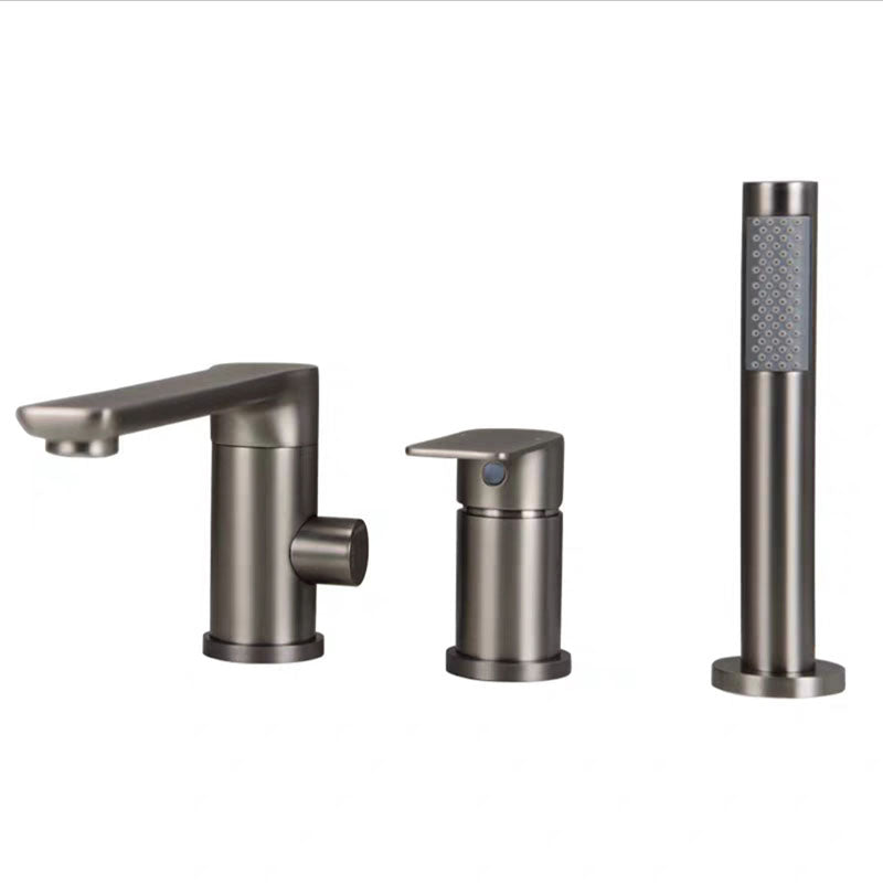 Modern Roman Tub Filler Copper with Hand Shower Deck Mounted Roman Tub Faucet Gun Grey 3 Hole Faucets Clearhalo 'Bathroom Remodel & Bathroom Fixtures' 'Bathtub Faucets' 'bathtub_faucets' 'Home Improvement' 'home_improvement' 'home_improvement_bathtub_faucets' 7126667