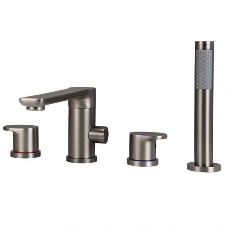 Modern Roman Tub Filler Copper with Hand Shower Deck Mounted Roman Tub Faucet Gun Grey 4 Hole Faucets Clearhalo 'Bathroom Remodel & Bathroom Fixtures' 'Bathtub Faucets' 'bathtub_faucets' 'Home Improvement' 'home_improvement' 'home_improvement_bathtub_faucets' 7126668
