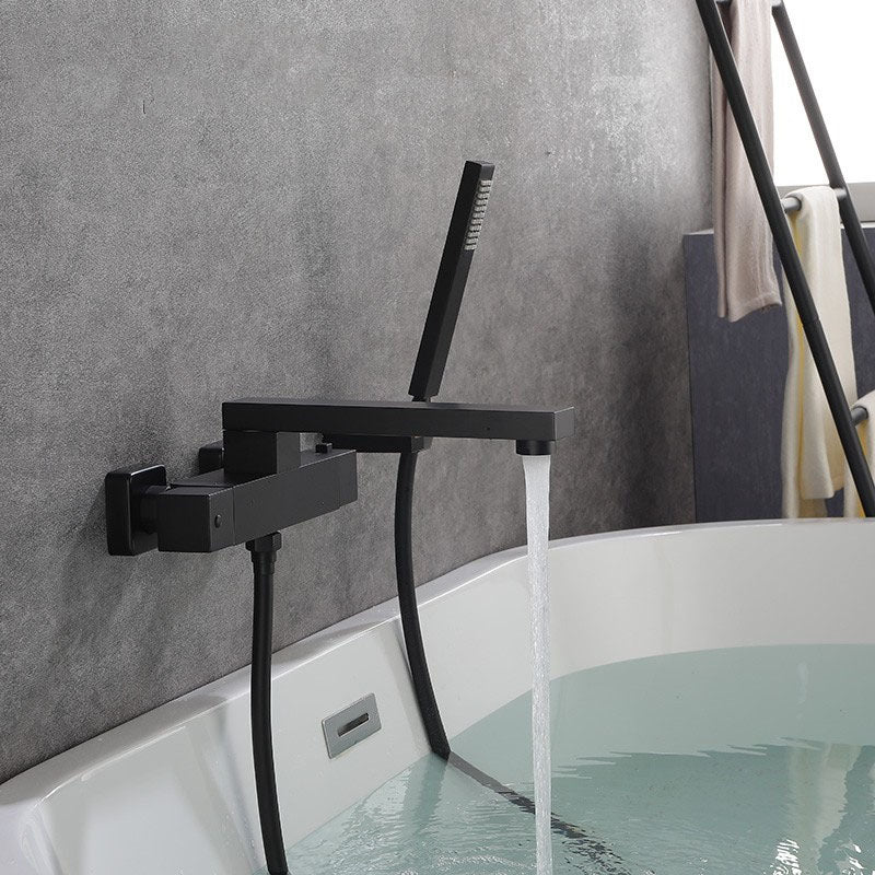 Modern Tub Spouts Copper Wall Mounted with Hand Shower and Knob Handles Tub Filler Black Hand Shower Included Clearhalo 'Bathroom Remodel & Bathroom Fixtures' 'Bathtub Faucets' 'bathtub_faucets' 'Home Improvement' 'home_improvement' 'home_improvement_bathtub_faucets' 7126672