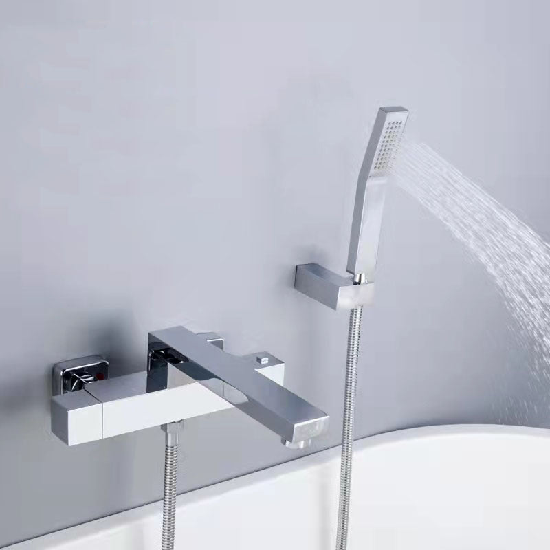 Modern Tub Spouts Copper Wall Mounted with Hand Shower and Knob Handles Tub Filler Chrome Hand Shower Included Clearhalo 'Bathroom Remodel & Bathroom Fixtures' 'Bathtub Faucets' 'bathtub_faucets' 'Home Improvement' 'home_improvement' 'home_improvement_bathtub_faucets' 7126675