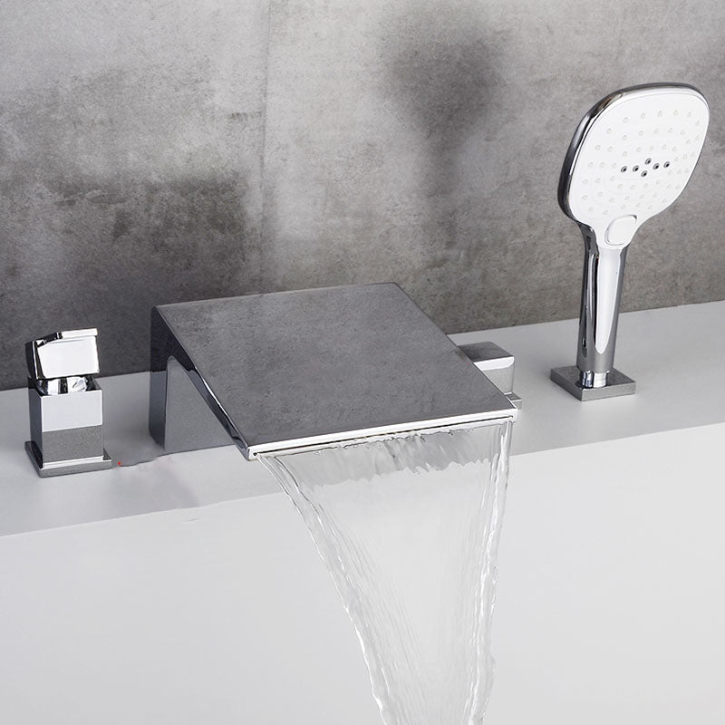 Modern Tub Spout Trim Copper Deck-Mount with Hand Shower and Handles Roman Tub Faucet Chrome 4 Hole Faucets Clearhalo 'Bathroom Remodel & Bathroom Fixtures' 'Bathtub Faucets' 'bathtub_faucets' 'Home Improvement' 'home_improvement' 'home_improvement_bathtub_faucets' 7126699