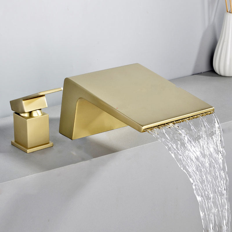 Modern Tub Spout Trim Copper Deck-Mount with Hand Shower and Handles Roman Tub Faucet Gold 2 Hole Faucets Clearhalo 'Bathroom Remodel & Bathroom Fixtures' 'Bathtub Faucets' 'bathtub_faucets' 'Home Improvement' 'home_improvement' 'home_improvement_bathtub_faucets' 7126702