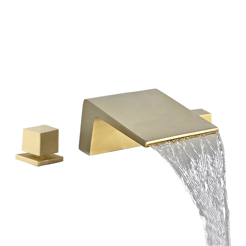 Modern Tub Spout Trim Copper Deck-Mount with Hand Shower and Handles Roman Tub Faucet Gold 3 Hole Faucets Clearhalo 'Bathroom Remodel & Bathroom Fixtures' 'Bathtub Faucets' 'bathtub_faucets' 'Home Improvement' 'home_improvement' 'home_improvement_bathtub_faucets' 7126704