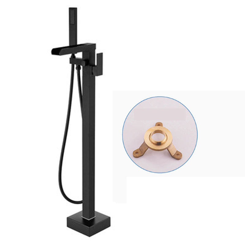 Modern Freestanding Tub Filler Trim Copper Floor Mounted with Handshower Bathroom Faucet Black Open Decoration Clearhalo 'Bathroom Remodel & Bathroom Fixtures' 'Bathtub Faucets' 'bathtub_faucets' 'Home Improvement' 'home_improvement' 'home_improvement_bathtub_faucets' 7126735