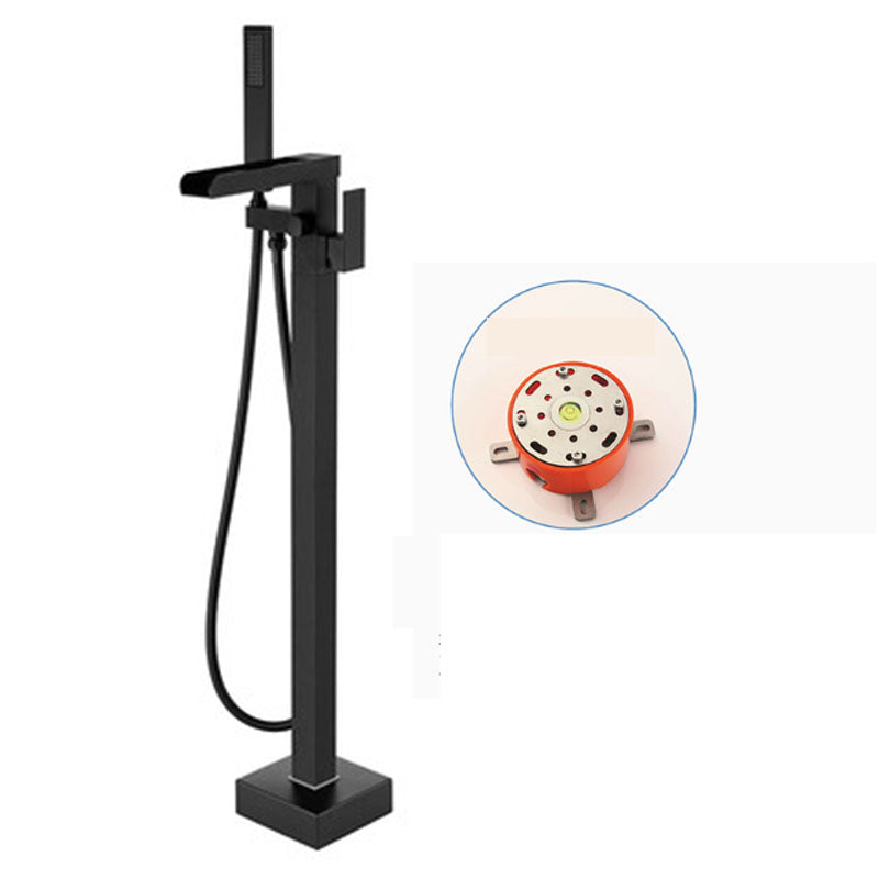 Modern Freestanding Tub Filler Trim Copper Floor Mounted with Handshower Bathroom Faucet Black Concealed Installation Clearhalo 'Bathroom Remodel & Bathroom Fixtures' 'Bathtub Faucets' 'bathtub_faucets' 'Home Improvement' 'home_improvement' 'home_improvement_bathtub_faucets' 7126737