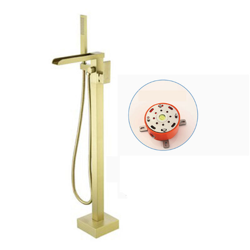 Modern Freestanding Tub Filler Trim Copper Floor Mounted with Handshower Bathroom Faucet Gold Concealed Installation Clearhalo 'Bathroom Remodel & Bathroom Fixtures' 'Bathtub Faucets' 'bathtub_faucets' 'Home Improvement' 'home_improvement' 'home_improvement_bathtub_faucets' 7126748