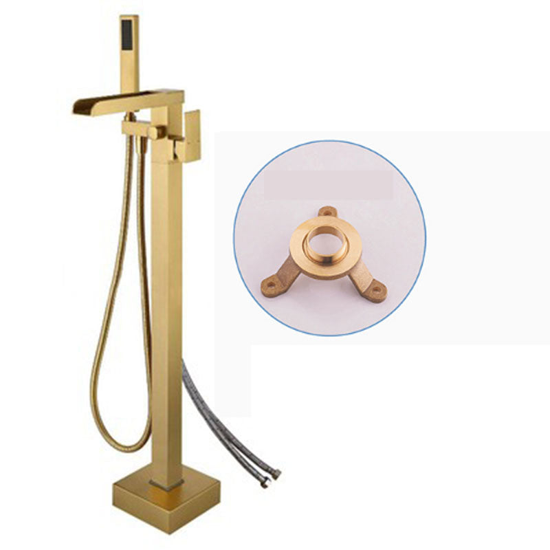Modern Freestanding Tub Filler Trim Copper Floor Mounted with Handshower Bathroom Faucet Gold Wall Clearhalo 'Bathroom Remodel & Bathroom Fixtures' 'Bathtub Faucets' 'bathtub_faucets' 'Home Improvement' 'home_improvement' 'home_improvement_bathtub_faucets' 7126750
