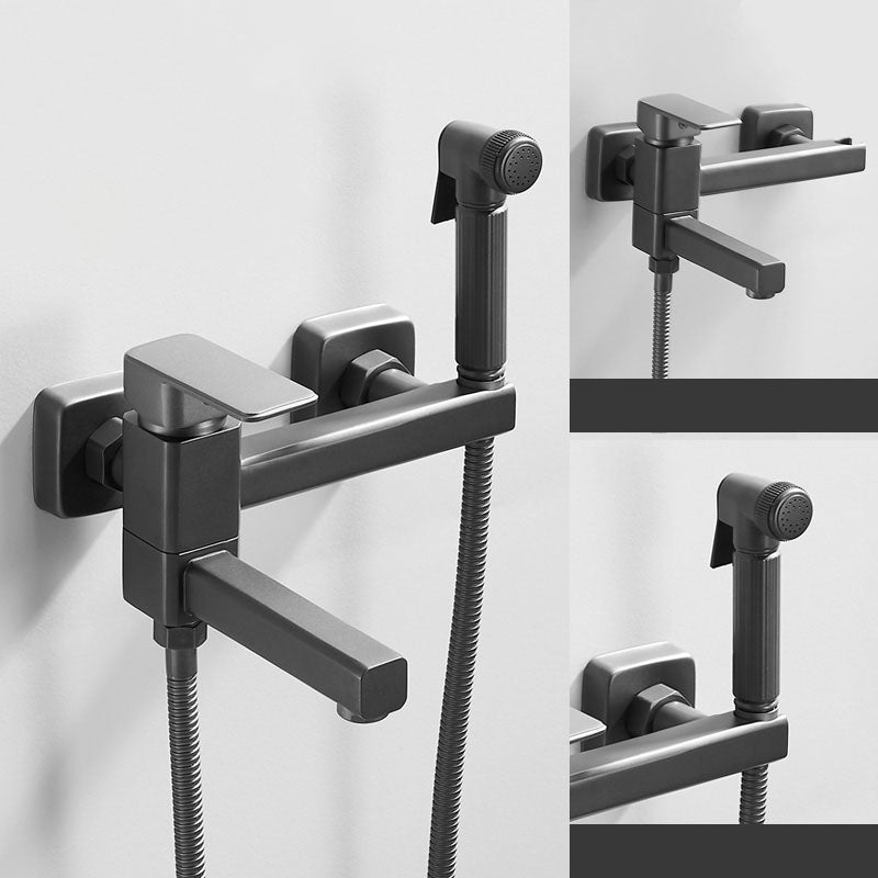 Modern Tub Faucet Trim Copper with Handheld Shower Wall Mounted Bath Filler Faucet & Spray Gun Clearhalo 'Bathroom Remodel & Bathroom Fixtures' 'Bathtub Faucets' 'bathtub_faucets' 'Home Improvement' 'home_improvement' 'home_improvement_bathtub_faucets' 7126762