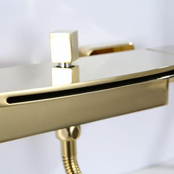 Modern Tub Filler Trim Copper Wall Mounted with Handshower Waterfall Tub Filler Clearhalo 'Bathroom Remodel & Bathroom Fixtures' 'Bathtub Faucets' 'bathtub_faucets' 'Home Improvement' 'home_improvement' 'home_improvement_bathtub_faucets' 7126787