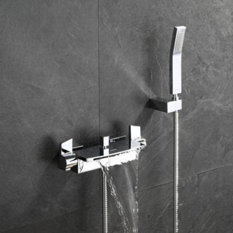 Modern Tub Filler Trim Copper Wall Mounted with Handshower Waterfall Tub Filler Chrome Waterfall & Handheld Shower Clearhalo 'Bathroom Remodel & Bathroom Fixtures' 'Bathtub Faucets' 'bathtub_faucets' 'Home Improvement' 'home_improvement' 'home_improvement_bathtub_faucets' 7126791