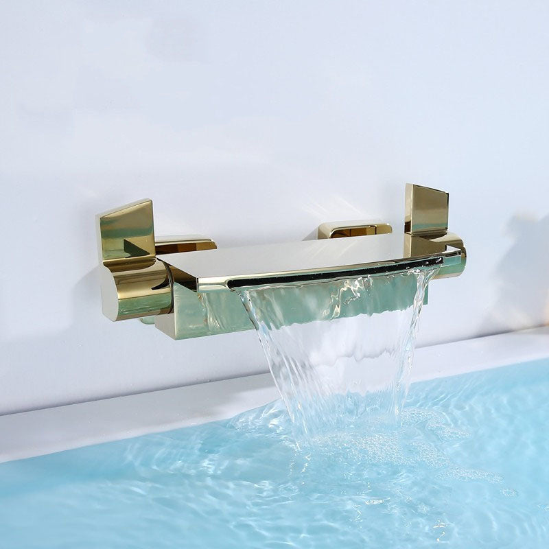 Modern Tub Filler Trim Copper Wall Mounted with Handshower Waterfall Tub Filler Gold Waterfall Comes Out Clearhalo 'Bathroom Remodel & Bathroom Fixtures' 'Bathtub Faucets' 'bathtub_faucets' 'Home Improvement' 'home_improvement' 'home_improvement_bathtub_faucets' 7126794