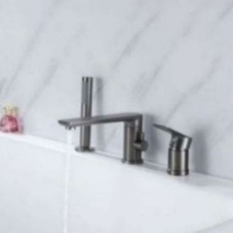 Modern Tub Filler Trim Copper with Hand Shower Deck-Mount Roman Tub Set Gun Grey Round Faucet 3 Hole Faucets Clearhalo 'Bathroom Remodel & Bathroom Fixtures' 'Bathtub Faucets' 'bathtub_faucets' 'Home Improvement' 'home_improvement' 'home_improvement_bathtub_faucets' 7126836