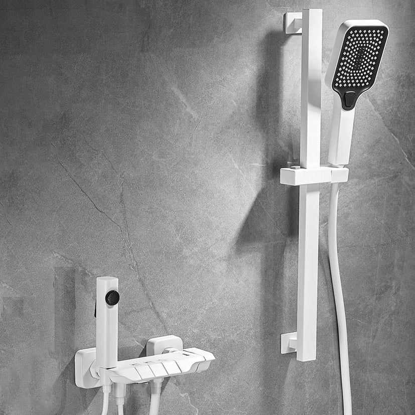Push Button Shower System Wall Mount Handshower Square Shower System with Shower Hose Ivory Slide Bar Included Clearhalo 'Bathroom Remodel & Bathroom Fixtures' 'Home Improvement' 'home_improvement' 'home_improvement_shower_faucets' 'Shower Faucets & Systems' 'shower_faucets' 'Showers & Bathtubs Plumbing' 'Showers & Bathtubs' 7126871
