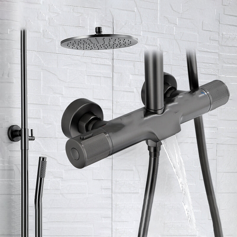 Wall Mounted Shower System Grey Knob Handle Shower System with Hand Shower Clearhalo 'Bathroom Remodel & Bathroom Fixtures' 'Home Improvement' 'home_improvement' 'home_improvement_shower_faucets' 'Shower Faucets & Systems' 'shower_faucets' 'Showers & Bathtubs Plumbing' 'Showers & Bathtubs' 7126879