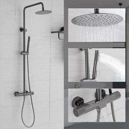 Wall Mounted Shower System Grey Knob Handle Shower System with Hand Shower 8" Round