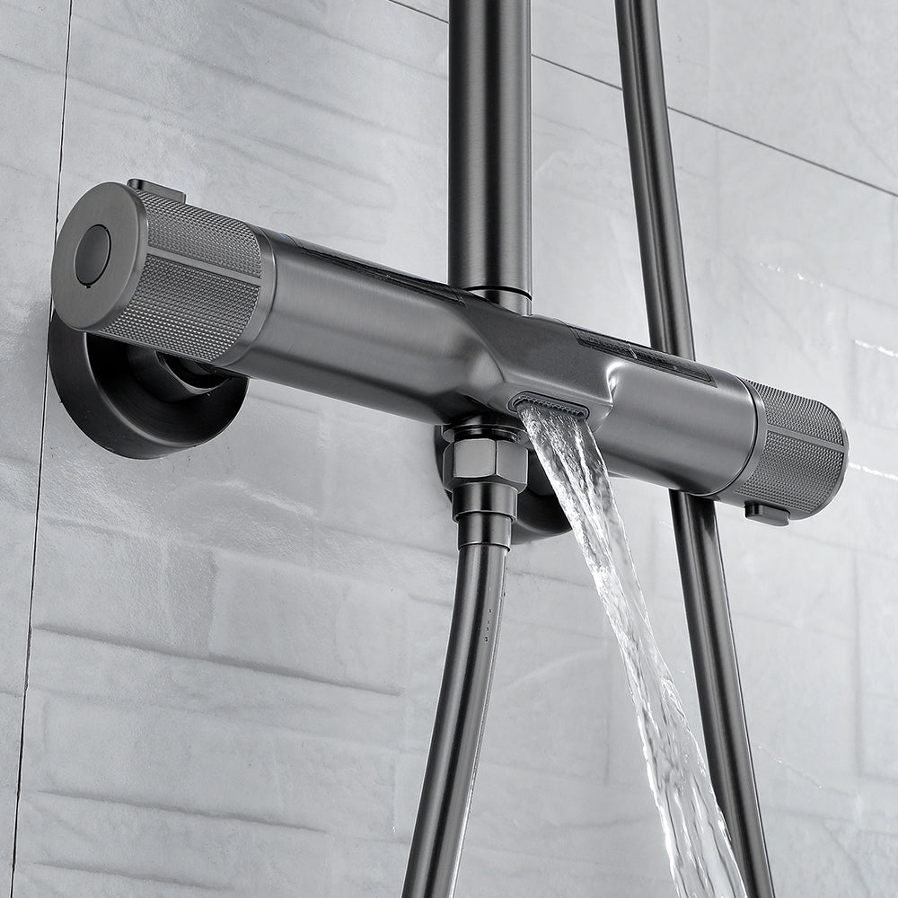 Wall Mounted Shower System Grey Knob Handle Shower System with Hand Shower Clearhalo 'Bathroom Remodel & Bathroom Fixtures' 'Home Improvement' 'home_improvement' 'home_improvement_shower_faucets' 'Shower Faucets & Systems' 'shower_faucets' 'Showers & Bathtubs Plumbing' 'Showers & Bathtubs' 7126883