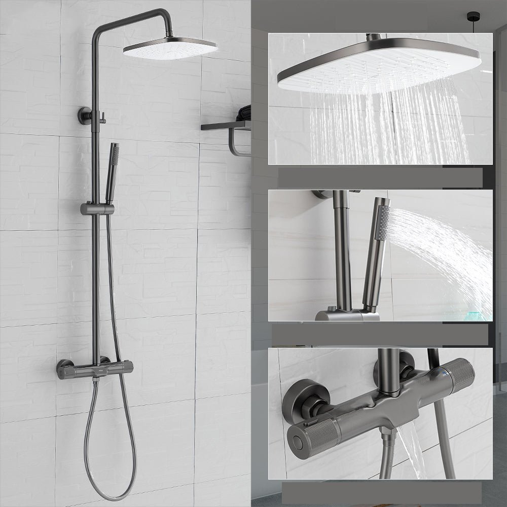 Wall Mounted Shower System Grey Knob Handle Shower System with Hand Shower 9" Round Clearhalo 'Bathroom Remodel & Bathroom Fixtures' 'Home Improvement' 'home_improvement' 'home_improvement_shower_faucets' 'Shower Faucets & Systems' 'shower_faucets' 'Showers & Bathtubs Plumbing' 'Showers & Bathtubs' 7126884