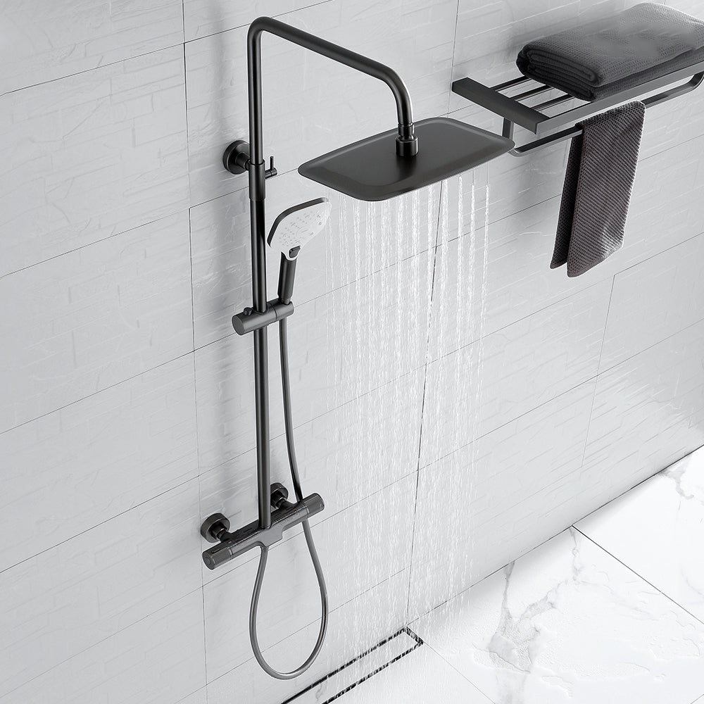 Wall Mounted Shower System Grey Knob Handle Shower System with Hand Shower Clearhalo 'Bathroom Remodel & Bathroom Fixtures' 'Home Improvement' 'home_improvement' 'home_improvement_shower_faucets' 'Shower Faucets & Systems' 'shower_faucets' 'Showers & Bathtubs Plumbing' 'Showers & Bathtubs' 7126886