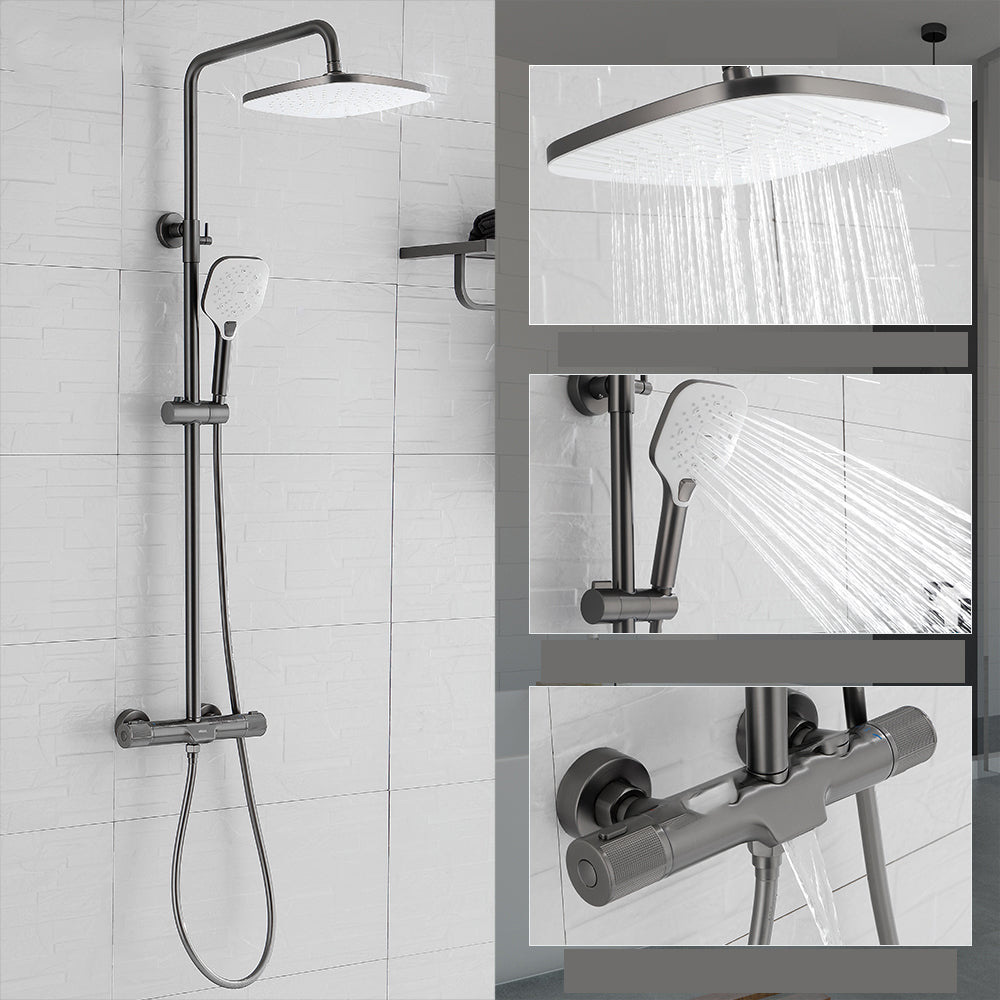 Wall Mounted Shower System Grey Knob Handle Shower System with Hand Shower 9" Square Rectangle Clearhalo 'Bathroom Remodel & Bathroom Fixtures' 'Home Improvement' 'home_improvement' 'home_improvement_shower_faucets' 'Shower Faucets & Systems' 'shower_faucets' 'Showers & Bathtubs Plumbing' 'Showers & Bathtubs' 7126887