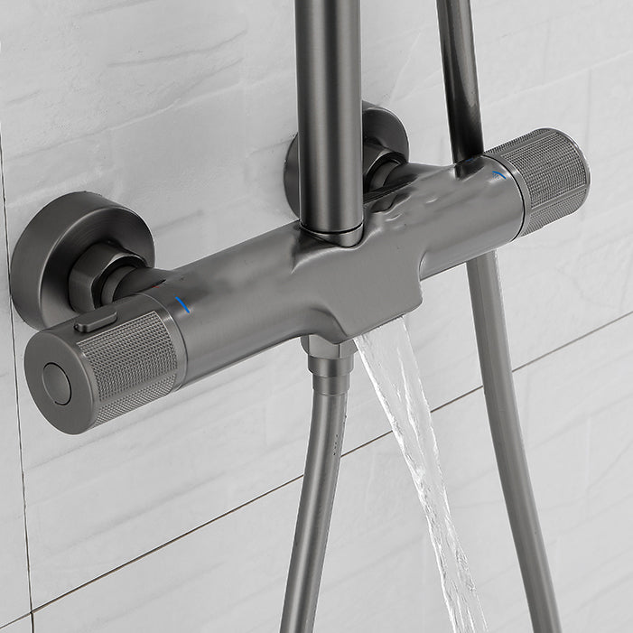 Wall Mounted Shower System Grey Knob Handle Shower System with Hand Shower Clearhalo 'Bathroom Remodel & Bathroom Fixtures' 'Home Improvement' 'home_improvement' 'home_improvement_shower_faucets' 'Shower Faucets & Systems' 'shower_faucets' 'Showers & Bathtubs Plumbing' 'Showers & Bathtubs' 7126890