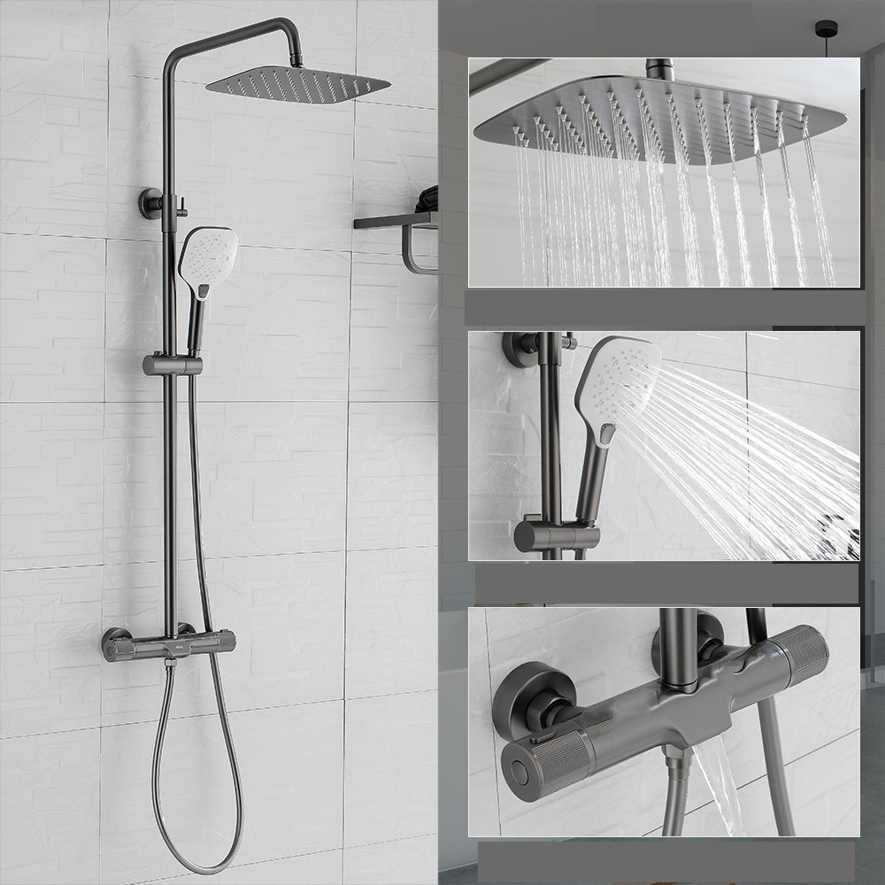 Wall Mounted Shower System Grey Knob Handle Shower System with Hand Shower 12" Square/ Rectangle Clearhalo 'Bathroom Remodel & Bathroom Fixtures' 'Home Improvement' 'home_improvement' 'home_improvement_shower_faucets' 'Shower Faucets & Systems' 'shower_faucets' 'Showers & Bathtubs Plumbing' 'Showers & Bathtubs' 7126893