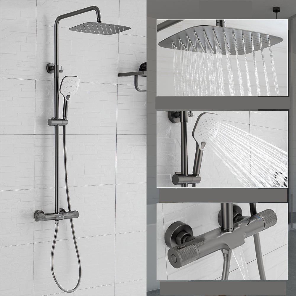 Wall Mounted Shower System Grey Knob Handle Shower System with Hand Shower 12" Square Rectangle Clearhalo 'Bathroom Remodel & Bathroom Fixtures' 'Home Improvement' 'home_improvement' 'home_improvement_shower_faucets' 'Shower Faucets & Systems' 'shower_faucets' 'Showers & Bathtubs Plumbing' 'Showers & Bathtubs' 7126893
