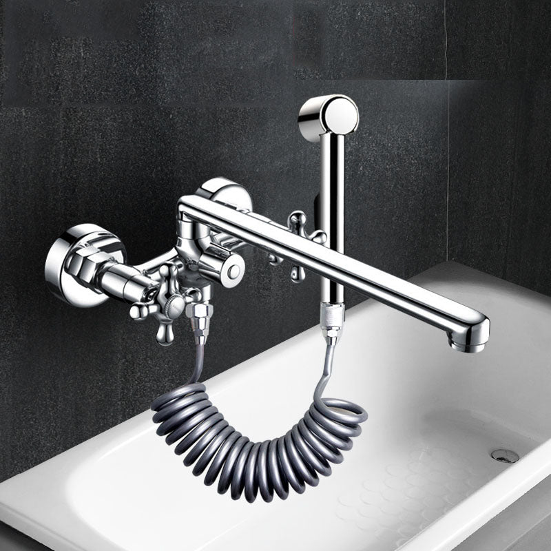 Modern Bath Filler Trim Copper with Handheld Shower Swivel Wall Mount Tub Spout Trim Faucet & Spray Gun Clearhalo 'Bathroom Remodel & Bathroom Fixtures' 'Bathtub Faucets' 'bathtub_faucets' 'Home Improvement' 'home_improvement' 'home_improvement_bathtub_faucets' 7126909
