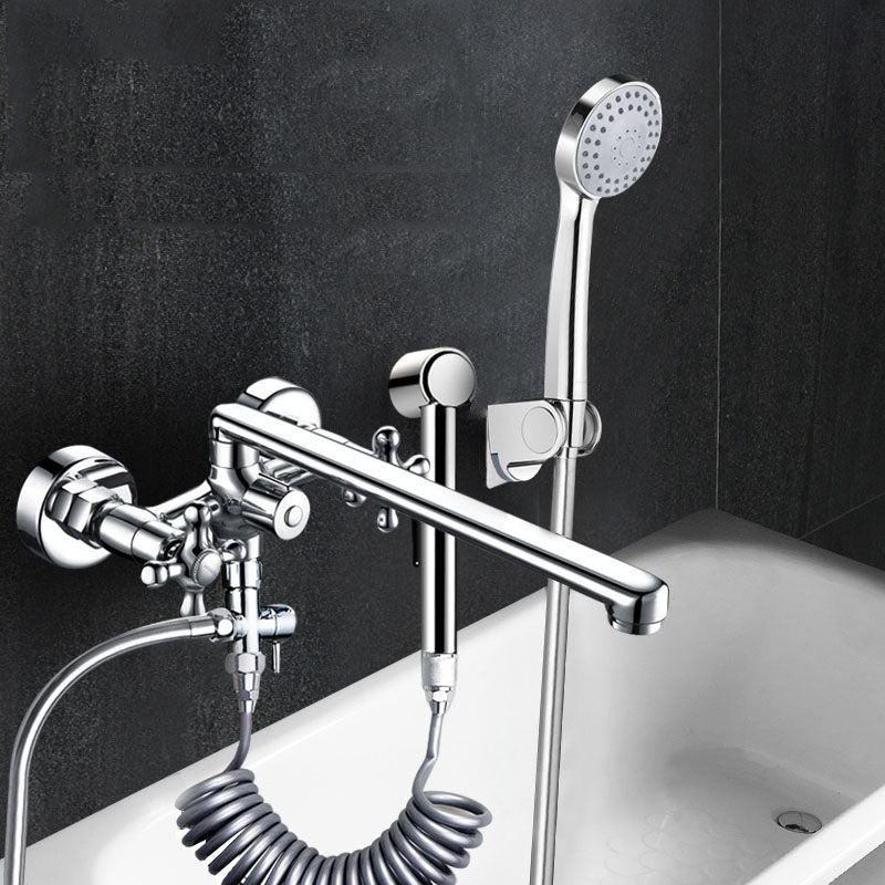 Modern Bath Filler Trim Copper with Handheld Shower Swivel Wall Mount Tub Spout Trim Faucet & Spray Gun & Handheld Shower Clearhalo 'Bathroom Remodel & Bathroom Fixtures' 'Bathtub Faucets' 'bathtub_faucets' 'Home Improvement' 'home_improvement' 'home_improvement_bathtub_faucets' 7126911