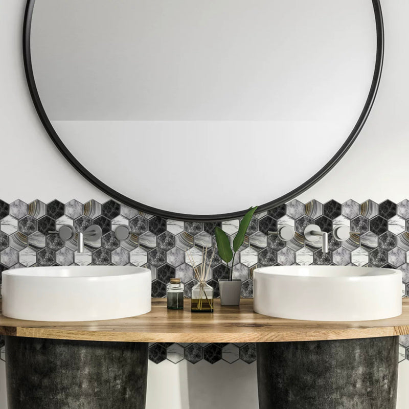 Mosaic Tile Wallpaper PVC Waterproof Peel & Stick Mosaic Tile with Hexagonal Shape Dark Gray-White Clearhalo 'Flooring 'Home Improvement' 'home_improvement' 'home_improvement_peel_stick_blacksplash' 'Peel & Stick Backsplash Tile' 'peel_stick_blacksplash' 'Walls & Ceilings' Walls and Ceiling' 7127119