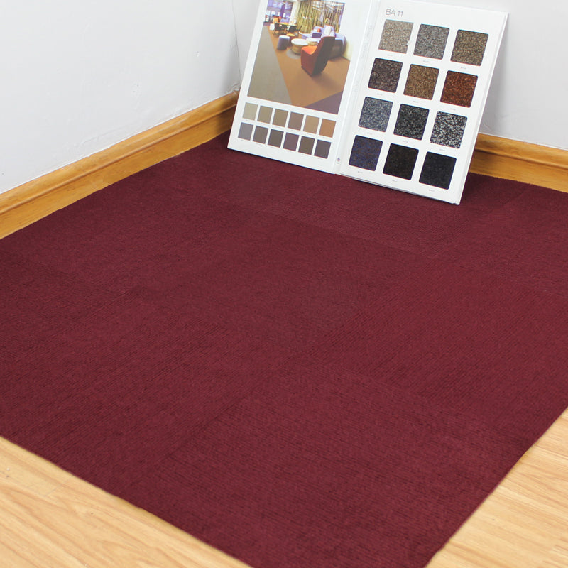 Carpet Tiles 18" X 18" Self-Stick Peel and Stick Level Loop Non-Skid Living Room Burgundy Clearhalo 'Carpet Tiles & Carpet Squares' 'carpet_tiles_carpet_squares' 'Flooring 'Home Improvement' 'home_improvement' 'home_improvement_carpet_tiles_carpet_squares' Walls and Ceiling' 7127442