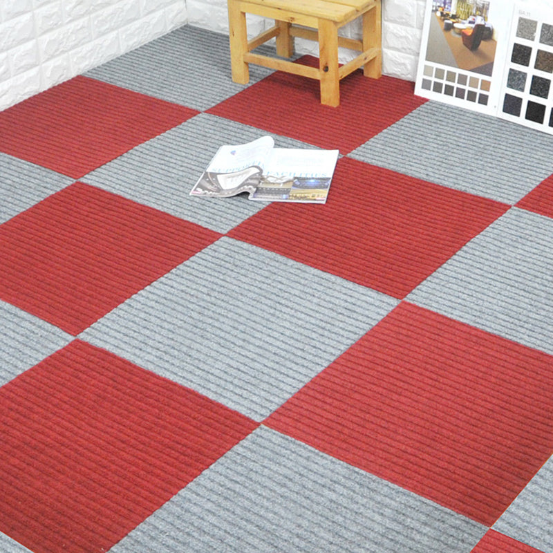Carpet Tiles 18" X 18" Self-Stick Peel and Stick Level Loop Non-Skid Living Room Red-Gray Clearhalo 'Carpet Tiles & Carpet Squares' 'carpet_tiles_carpet_squares' 'Flooring 'Home Improvement' 'home_improvement' 'home_improvement_carpet_tiles_carpet_squares' Walls and Ceiling' 7127447